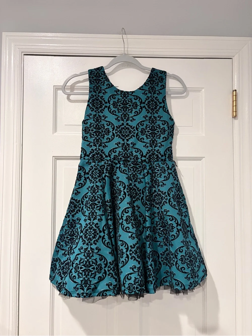 Knitworks Teal and Black Fit-and-Flare Party Dress Size 12